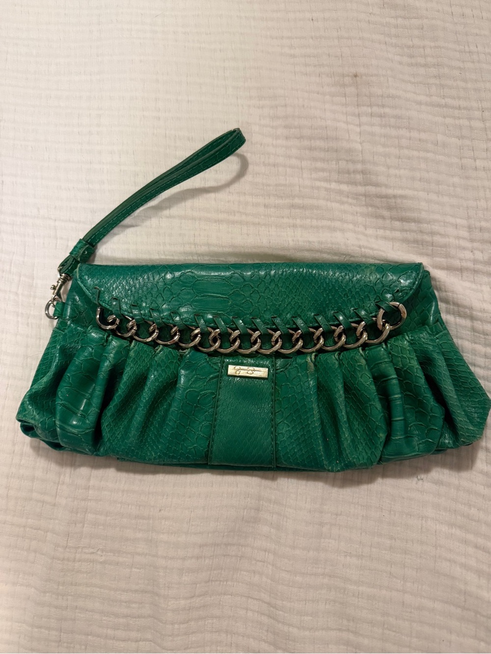 Jessica Simpson Green Exotic Chain Wristlet Clutch